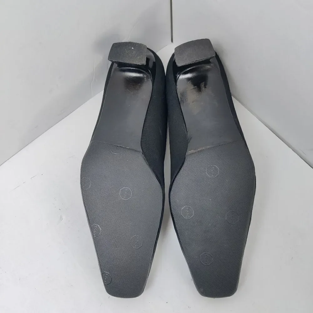 Stuart weitzman Pumps Sz 7 M Square Toe & Spool Heel Black Fabric & Leather
